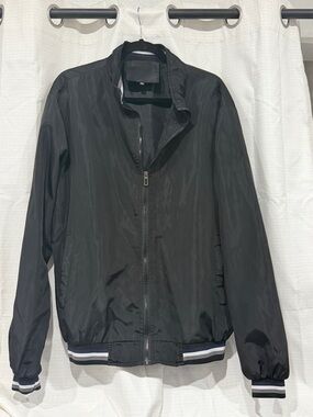 Amazon Men's Black Lightweight Zip-Front Jacket with Stripe Trim